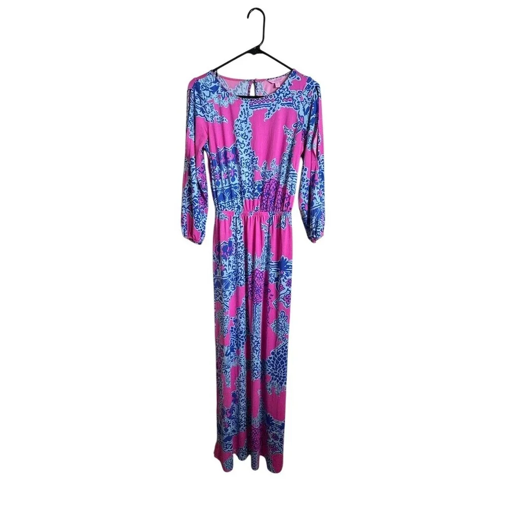 Lilly Pulitzer Ashlynn Maxi Dress Womens Size S Pink Blue Tropical - Picture 3 of 10